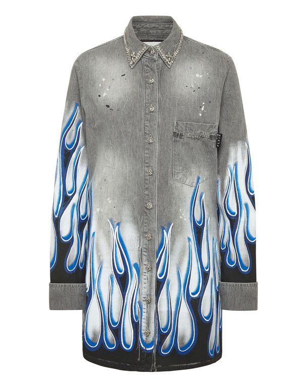 Denim Shirt LS Flame Racing Concrete Grey