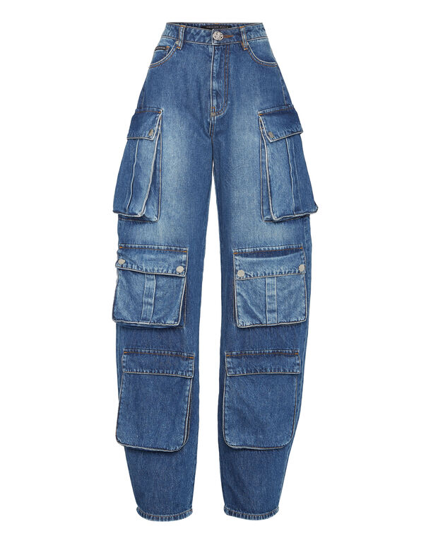 Denim Cargo Trousers Blue Shark