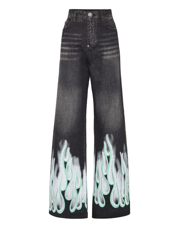 Denim Skater Fit Trousers Flame Riot Black