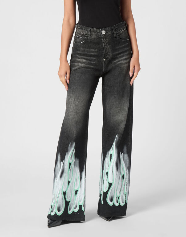 Denim Skater Fit Trousers Flame Riot Black
