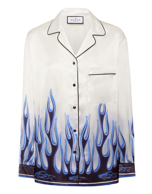 SATIN PIJAMA SHIRT LS FLAMES white