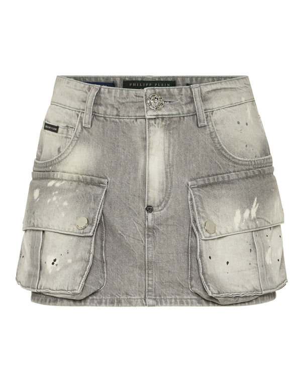 Denim Cargo Mini Skirt Concrete Grey