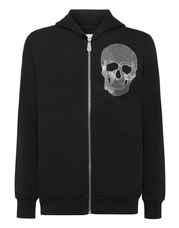 Zipped Hoodie Sweatshirt Skull strass black