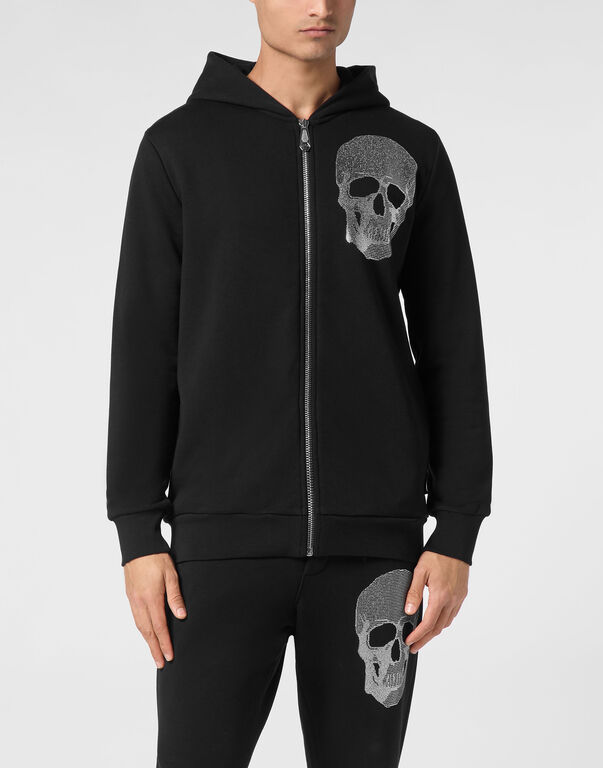 Zipped Hoodie Sweatshirt Skull strass black