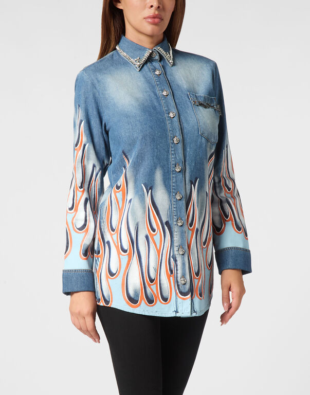 Denim Shirt LS Flame Racing Salt' N' Pepa