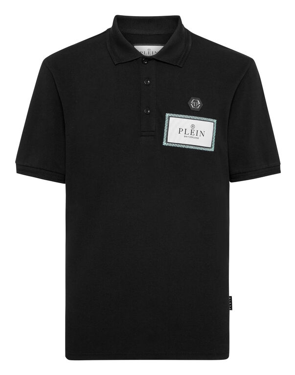 Polo shirt SS Label Contrast black/turquoise
