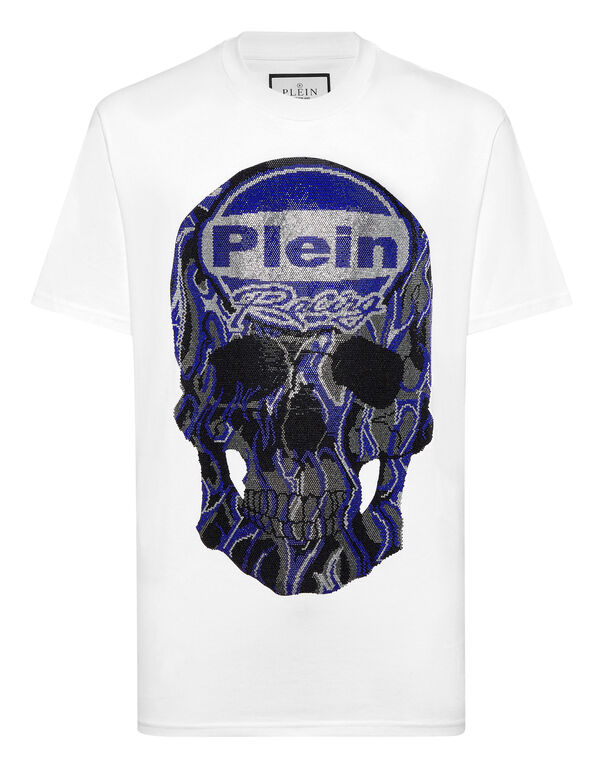 Jersey T-shirt Round Neck SS Strass Skull white