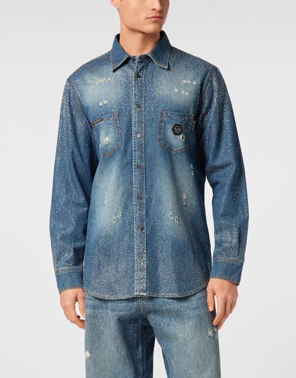 Denim Shirt Ls Strass ADRENALINED BLUE