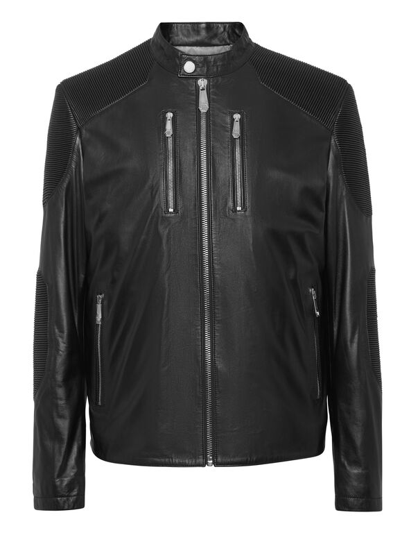 Leather Moto Jacket LS black