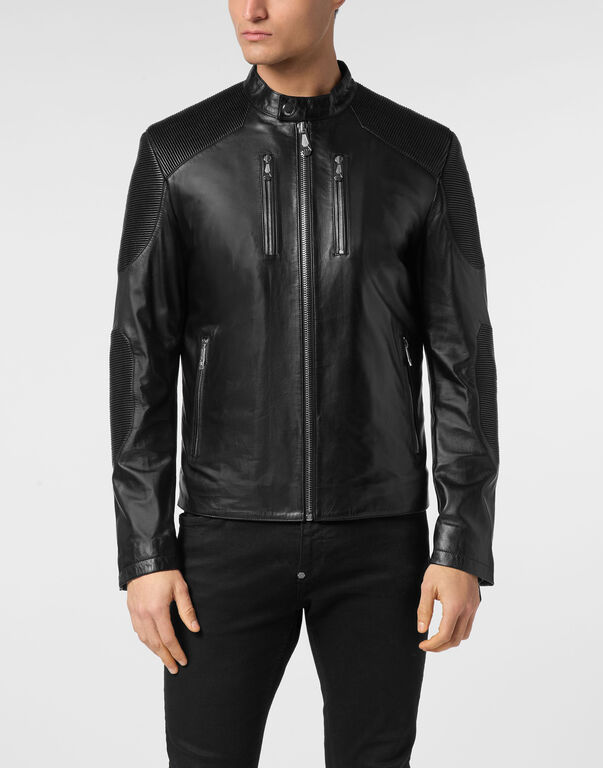 Leather Moto Jacket LS black