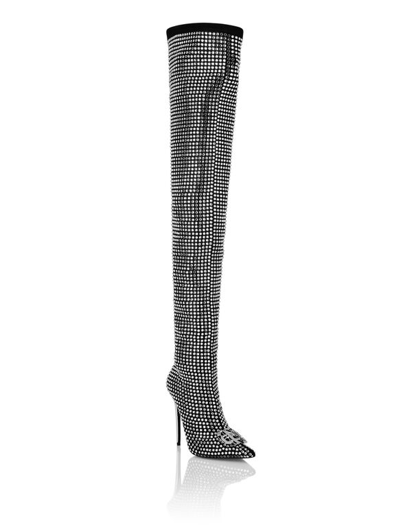Suede Strass Boots Hi-Heels Overknees Gothic Plein black / crystal