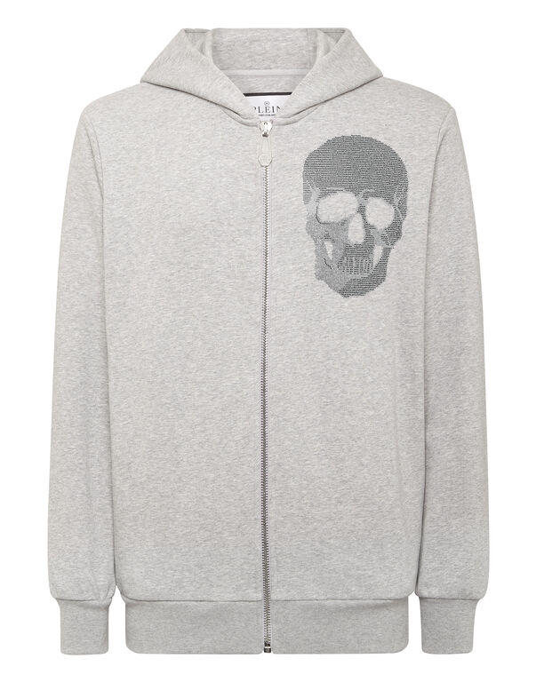 Zipped Hoodie Sweatshirt Skull strass grey
