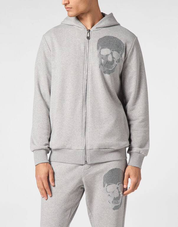 Zipped Hoodie Sweatshirt Skull strass grey