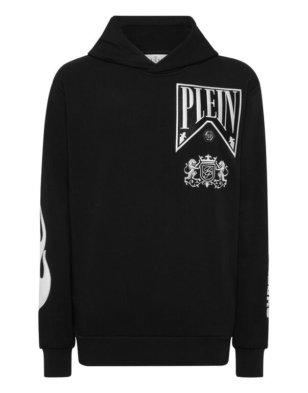 Hoodie Sweatshirt LS Strass Flame Racing black / white