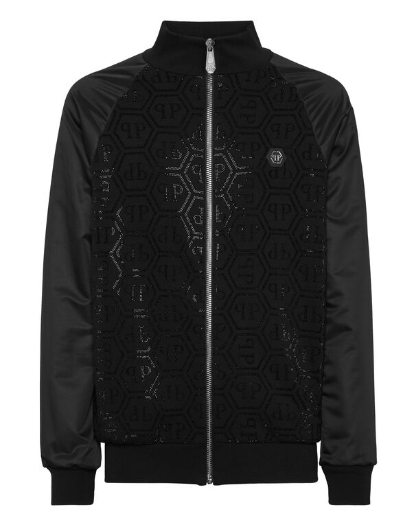 Jacket Jogging Nylon Inserts Monogram Strass black