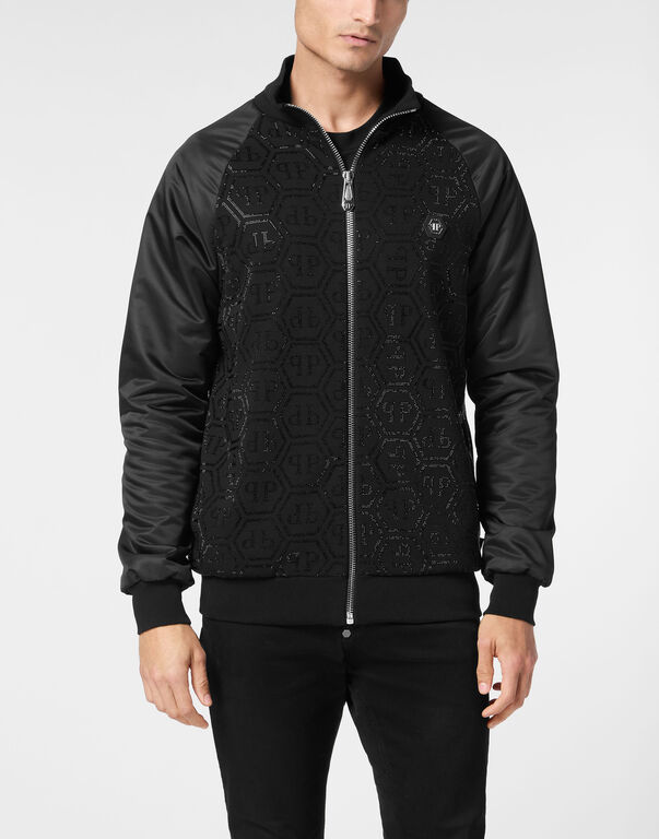 Jacket Jogging Nylon Inserts Monogram Strass black
