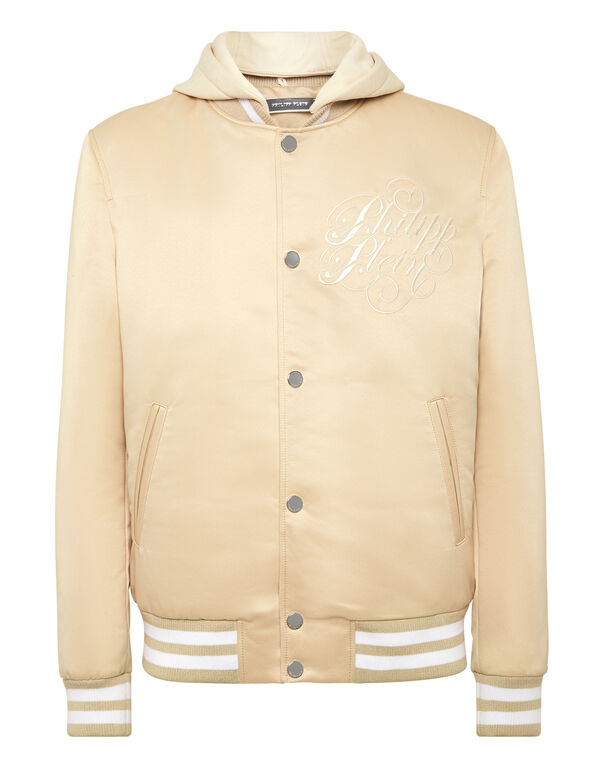 Satin Hoodie Bomber Jacket Signature beige