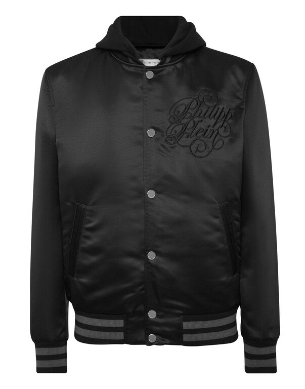 Satin Hoodie Bomber Jacket Signature black