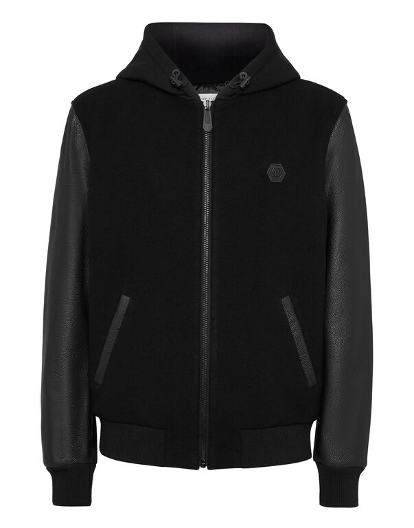 Hoodie Sweatjacket With Leather Sleeves Skull&Bones black 1 1422-hoodie-sweatjacket-with-leather-sleeves-skull-bones-black-1.jpg