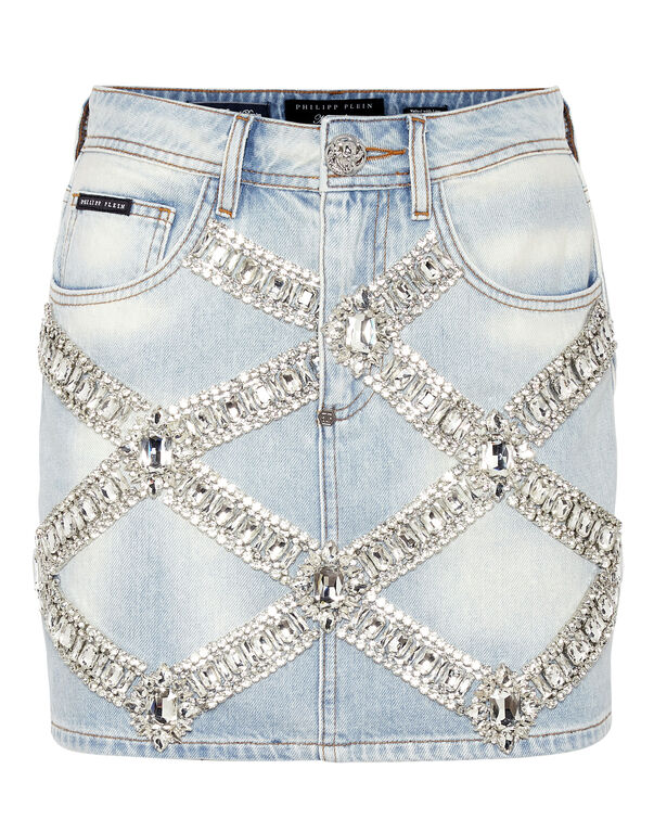 Denim Mini Skirt Brooches Ice Cube