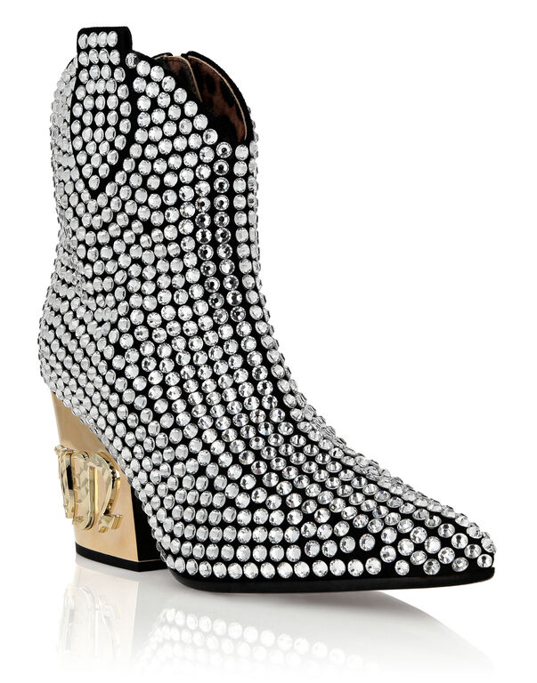 CowBoy Mid-Heel BootsGothic Plein with Crystals Silver