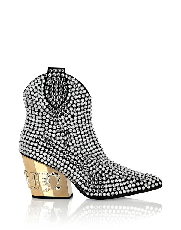 CowBoy Mid-Heel BootsGothic Plein with Crystals Silver