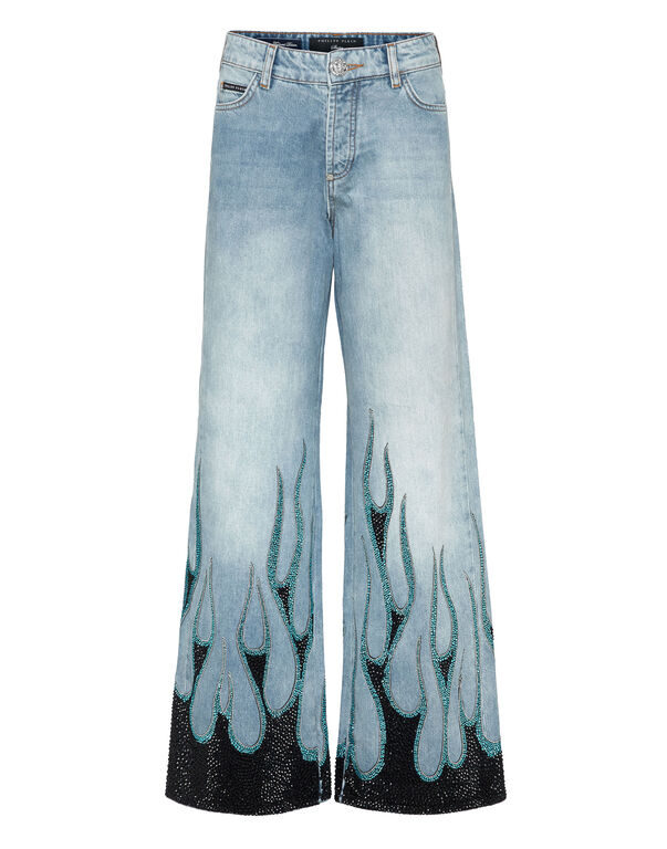 Denim Skater Fit Trousers Strass Flame Salt' N' Pepa