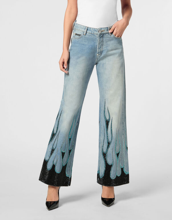Denim Skater Fit Trousers Strass Flame Salt' N' Pepa