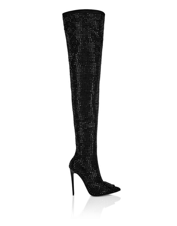 Suede Strass Boots Hi-Heels Overknees Gothic Plein black / black