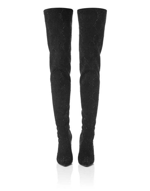 Suede Stretch Boots Hi-Heels Plein Overknees Monogram black