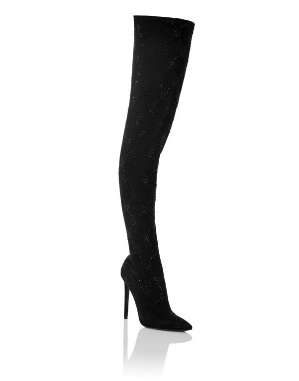 Suede Stretch Boots Hi-Heels Plein Overknees Monogram black