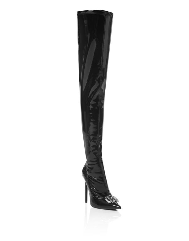 Latex High Plein Heels OverkneesBoots Gothic Plein black