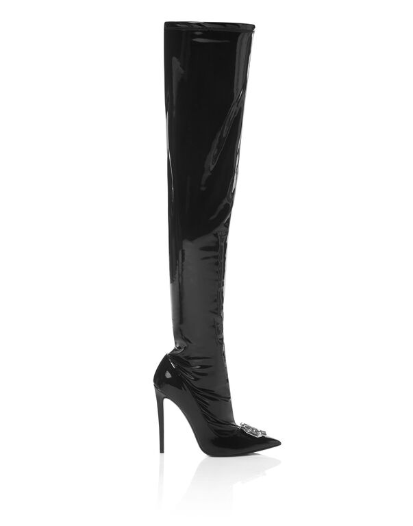Latex High Plein Heels OverkneesBoots Gothic Plein black