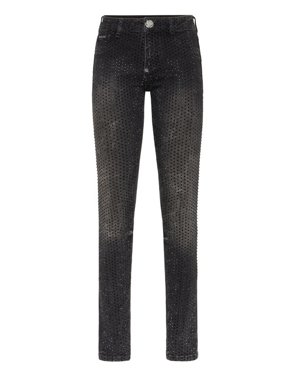Denim Jegging Fit Trousers Strass Black Marble