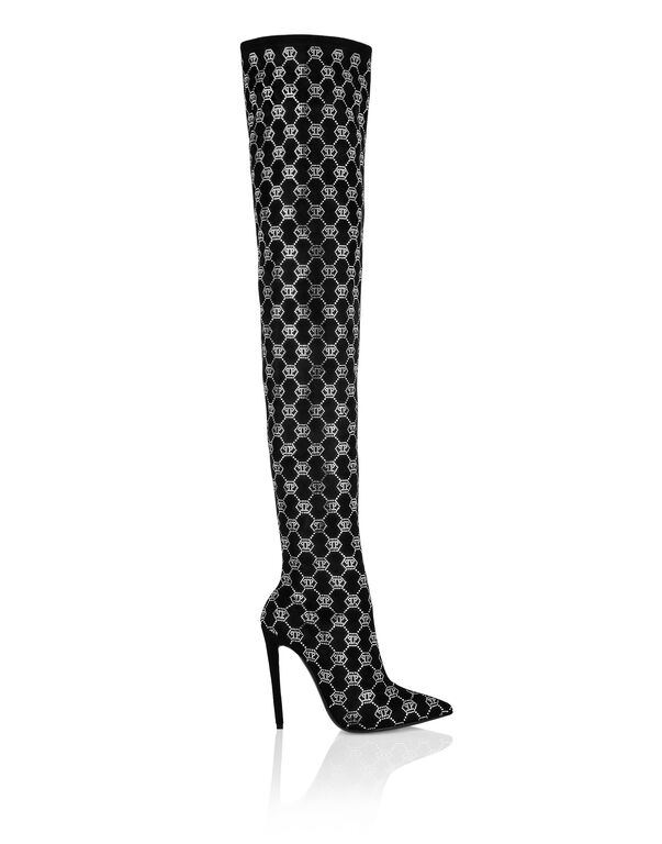 Suede Strass Boots Hi-Heels Overknees Strass Monogram black / crystal