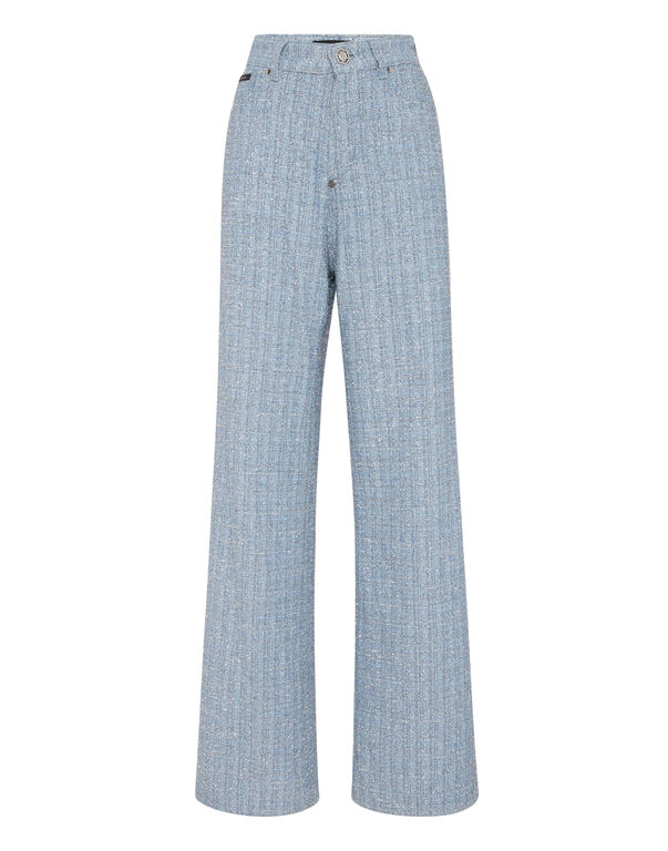 Tweed Denim Trousers Skater Fit middle blue