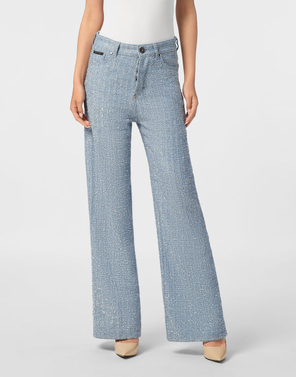 Tweed Denim Trousers Skater Fit middle blue