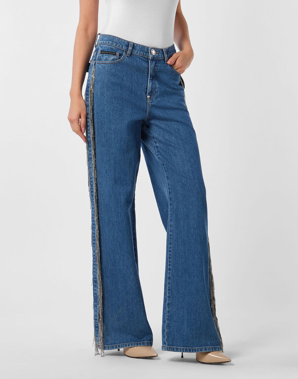 Skater Fit Jeans Crystal Fringes Monte Carlo