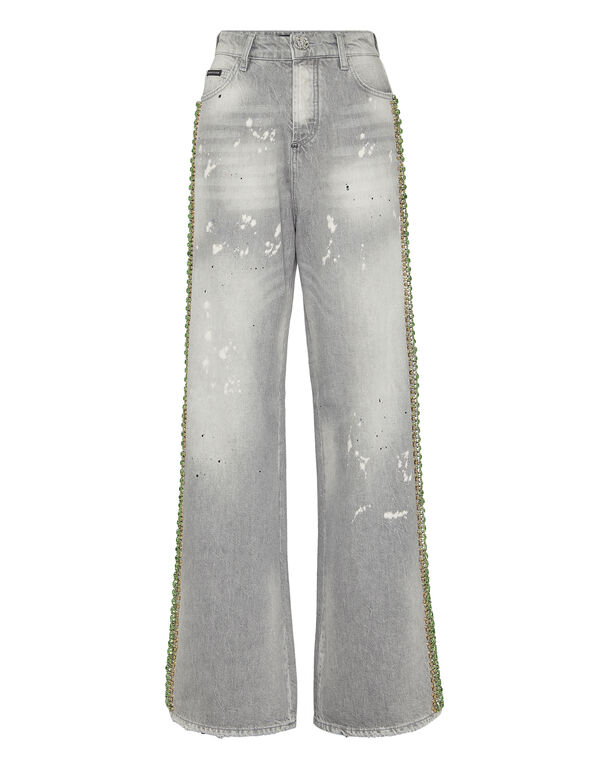 Denim Skater Fit Trousers Rib Strass Concrete Grey