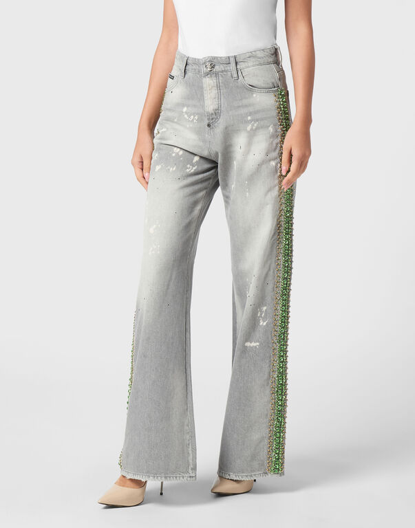 Denim Skater Fit Trousers Rib Strass Concrete Grey
