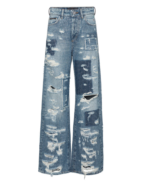 Skater Fit Row Denim Trousers Studs oklaoma