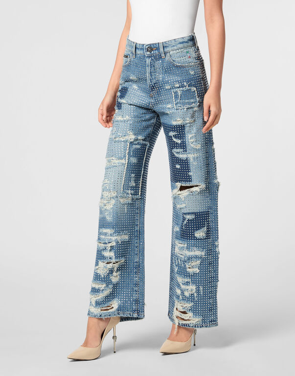 Skater Fit Row Denim Trousers Studs oklaoma