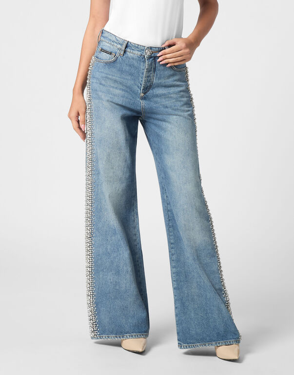 Denim Skater Fit Trousers Rib Strass Salt' N' Pepa