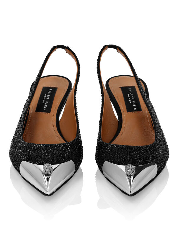 Satin Slingback Mix Strass black