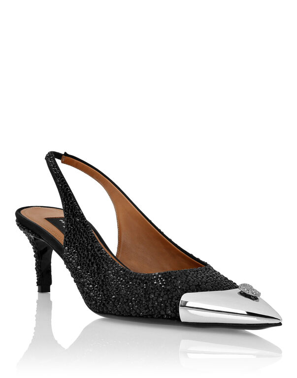 Satin Slingback Mix Strass black