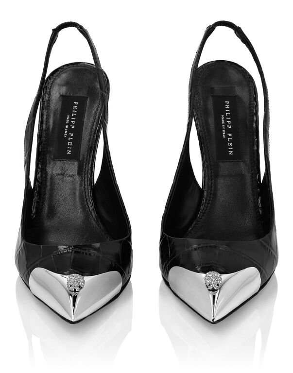 Crocco Slingback High Heels Shoes Skull strass black