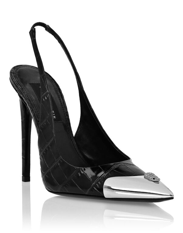Crocco Slingback High Heels Shoes Skull strass black
