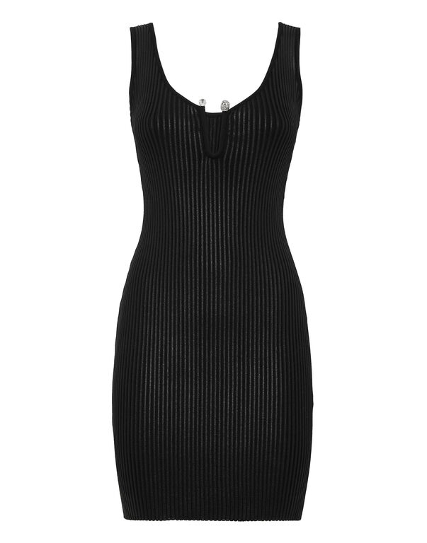 Coated Knit Mini Dress black