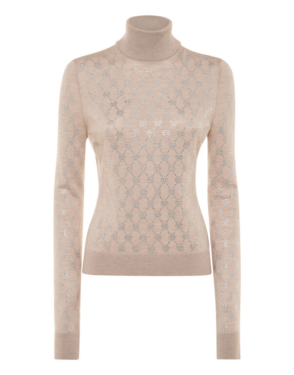 Knitted Strass Top With Padded Shoulders Monogram beige