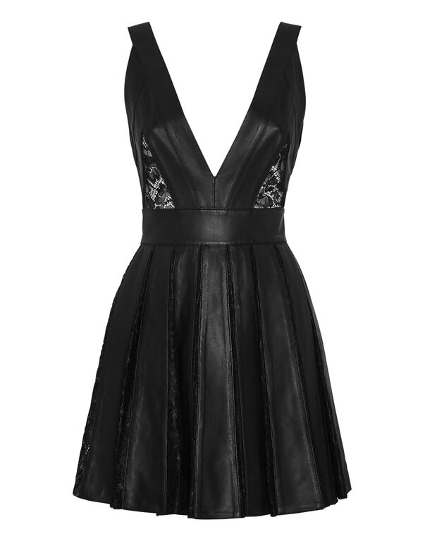 Leather Mini Dress Lace black